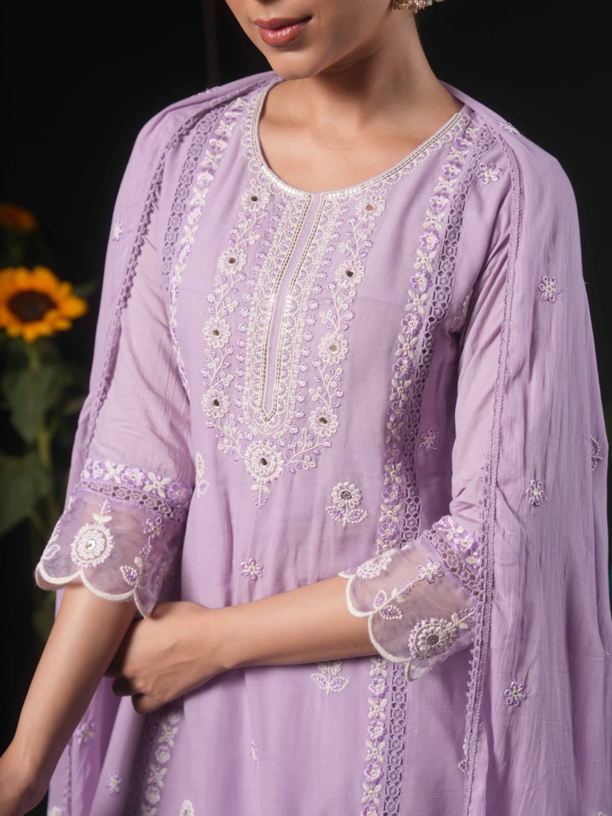 Yellow Embroidered Straight Kurta Pant Set with Dupatta for Women