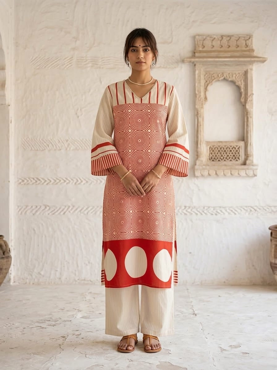 Mulson Ivory Plum Geometric Suit Set