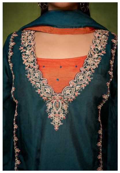 Women’s Embroidered Kurta Palazzo Set with Dupatta