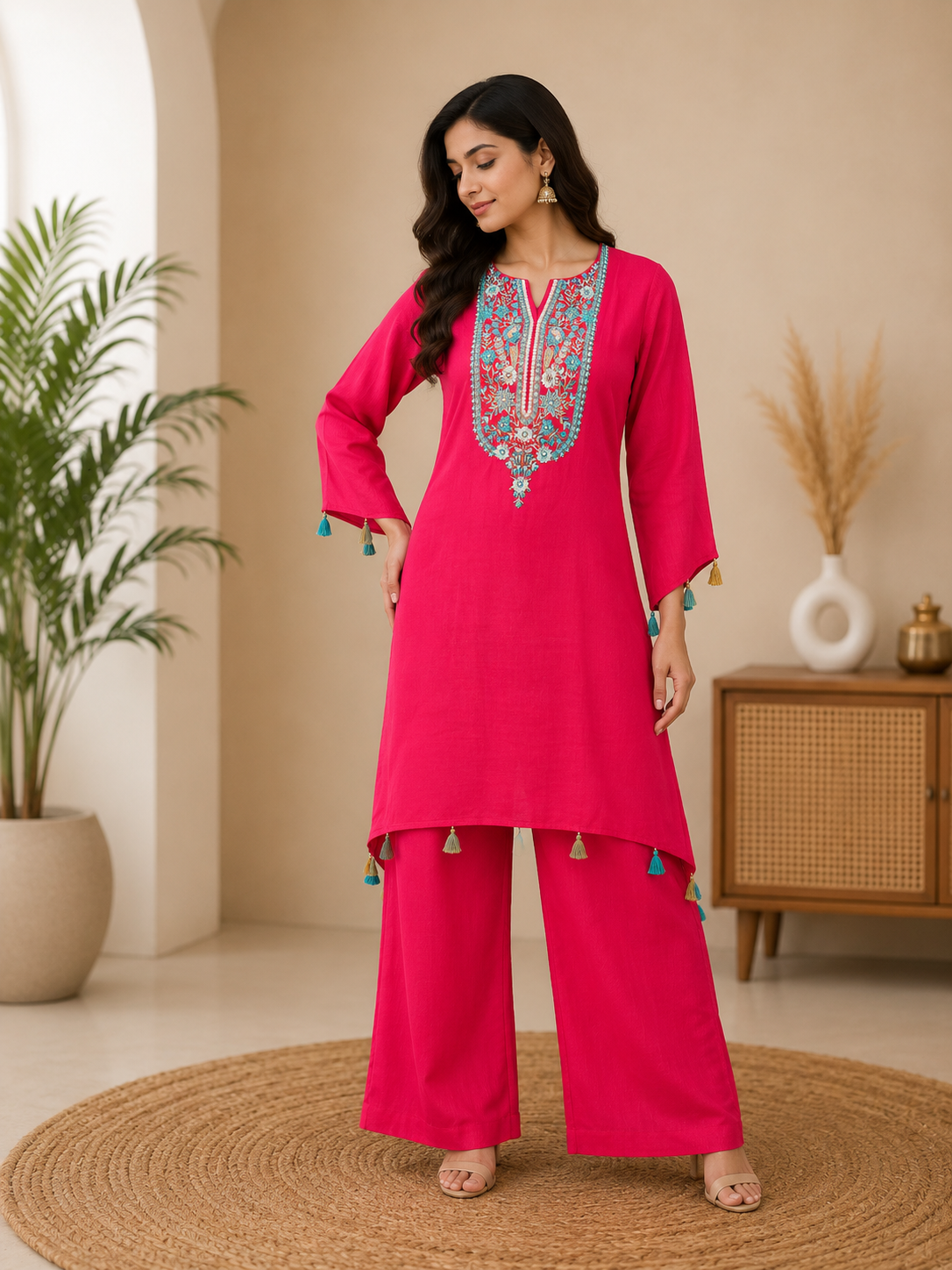 Turquoise Embroidered Co-Ord Set for Women