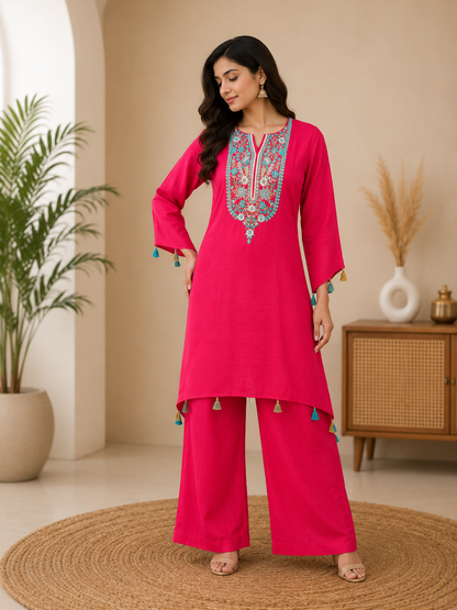 Turquoise Embroidered Co-Ord Set for Women