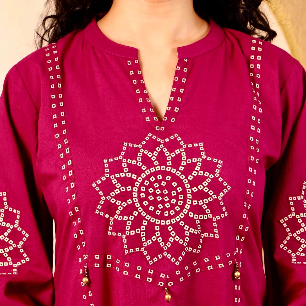 Women’s Magenta Bandhani Print Kurta Pant Dupatta Set