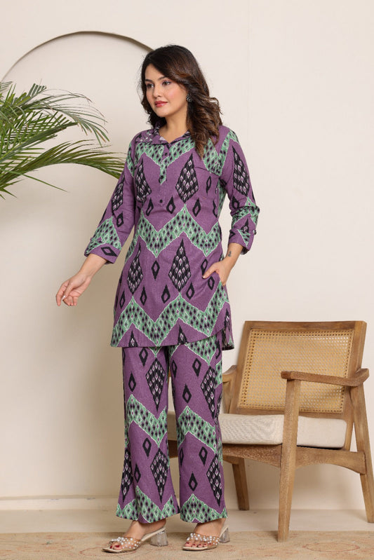 Printed Cord Set Mulson Purple & Green