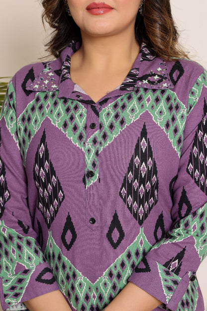 Printed Cord Set Mulson Purple & Green