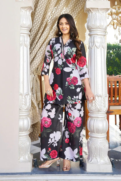 Palazzo set cotton Mulson Pastoral Style Black Kurti