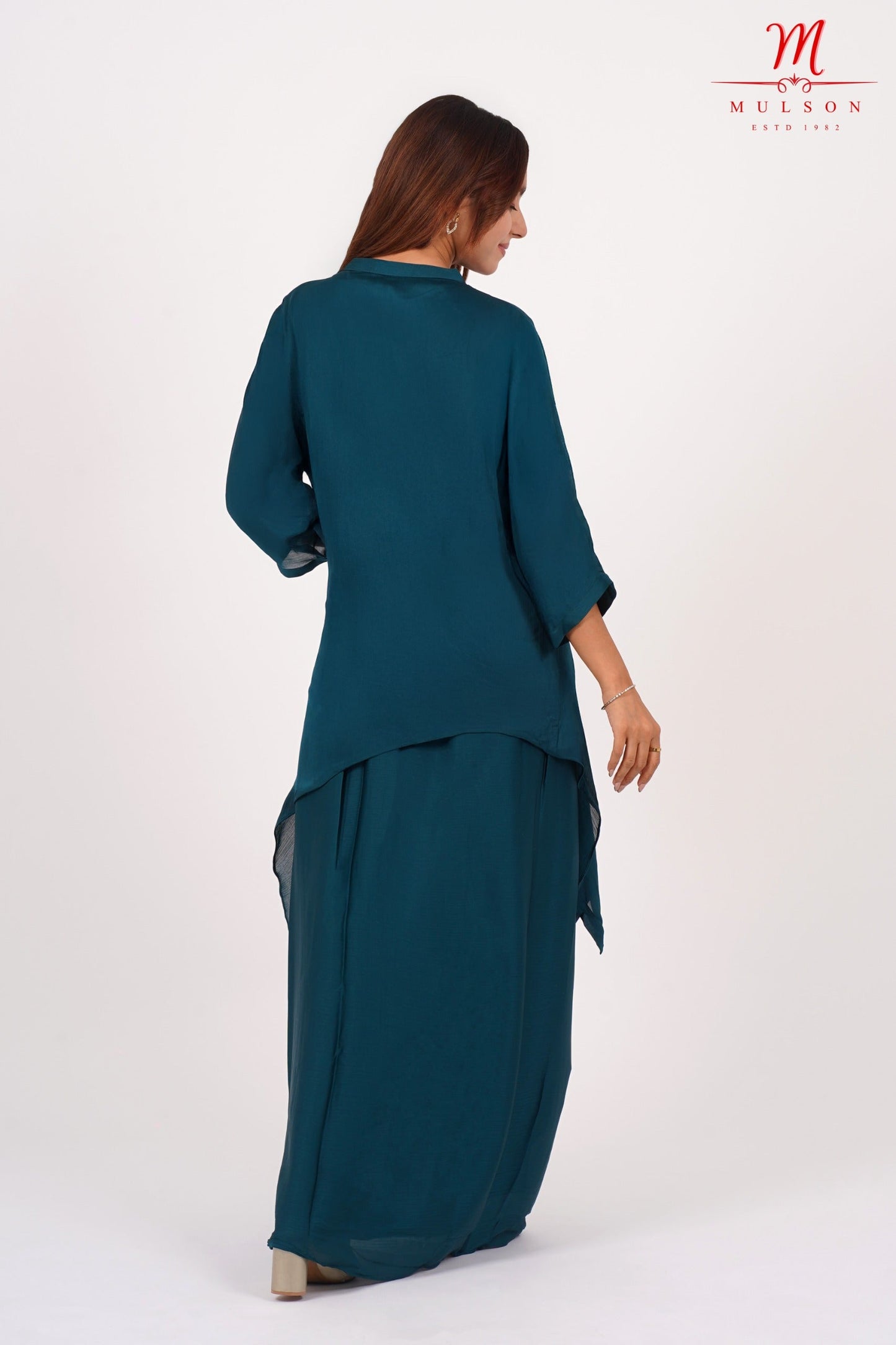 Teal Embroidered kurta With Dhoti Set