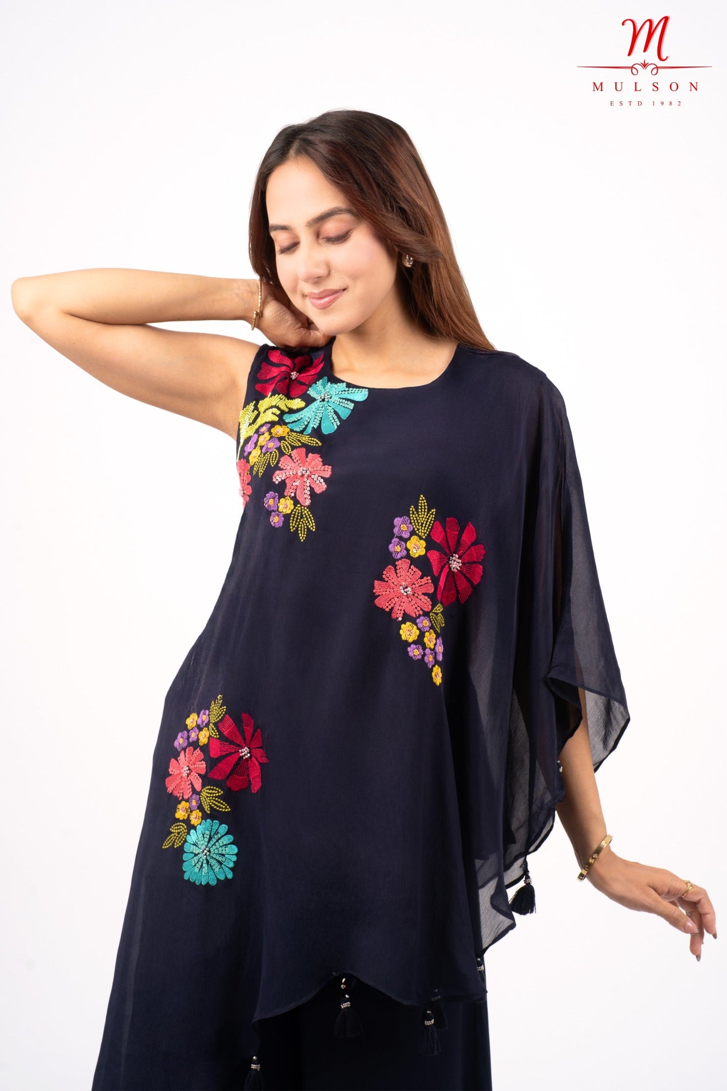 Navy blue Asymmetric Floral Co-ord set
