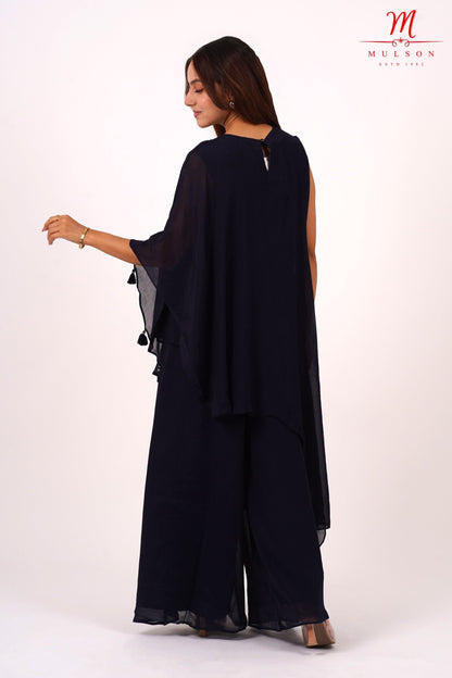 Navy blue Asymmetric Floral Co-ord set