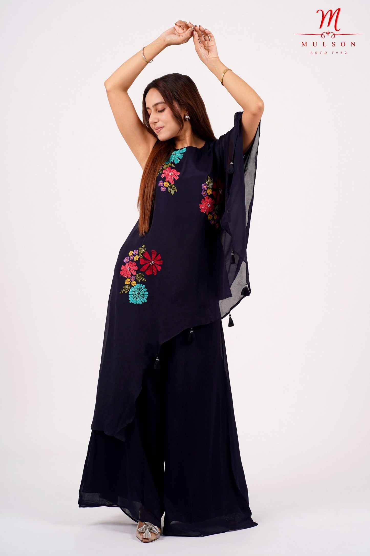 Navy blue Asymmetric Floral Co-ord set