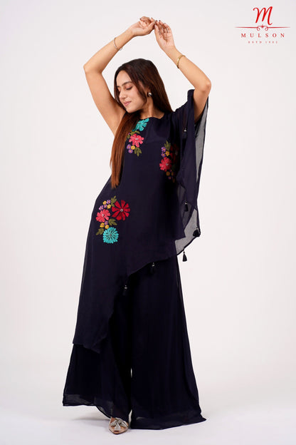 Navy blue Asymmetric Floral Co-ord set