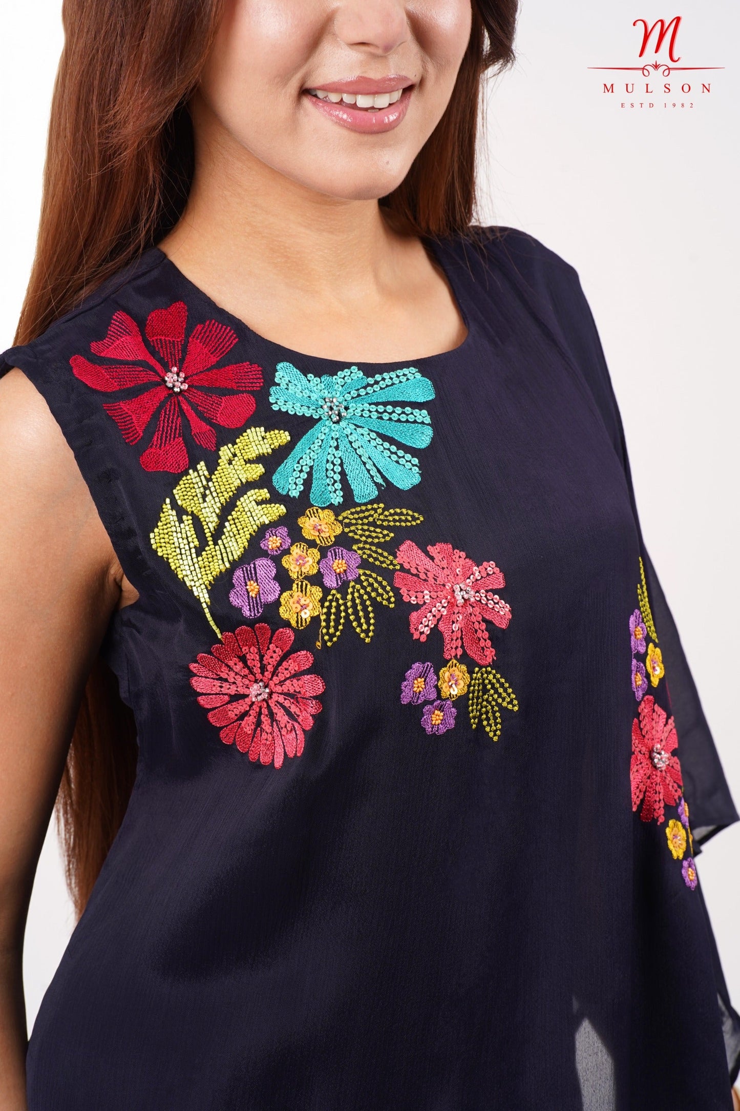 Navy blue Asymmetric Floral Co-ord set