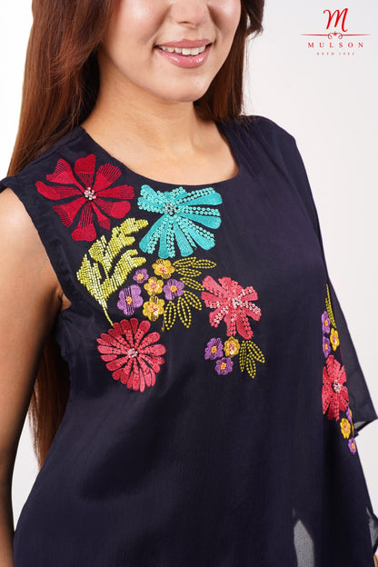 Navy blue Asymmetric Floral Co-ord set
