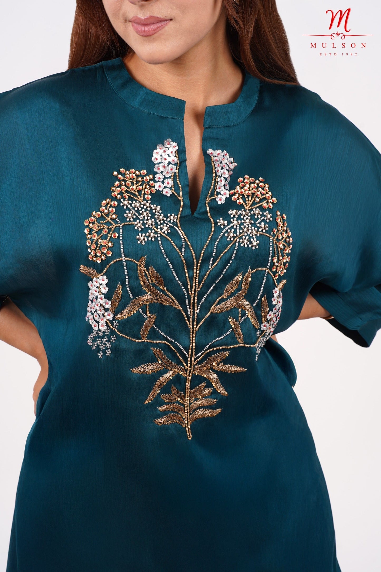 Teal Embroidered kurta With Dhoti Set