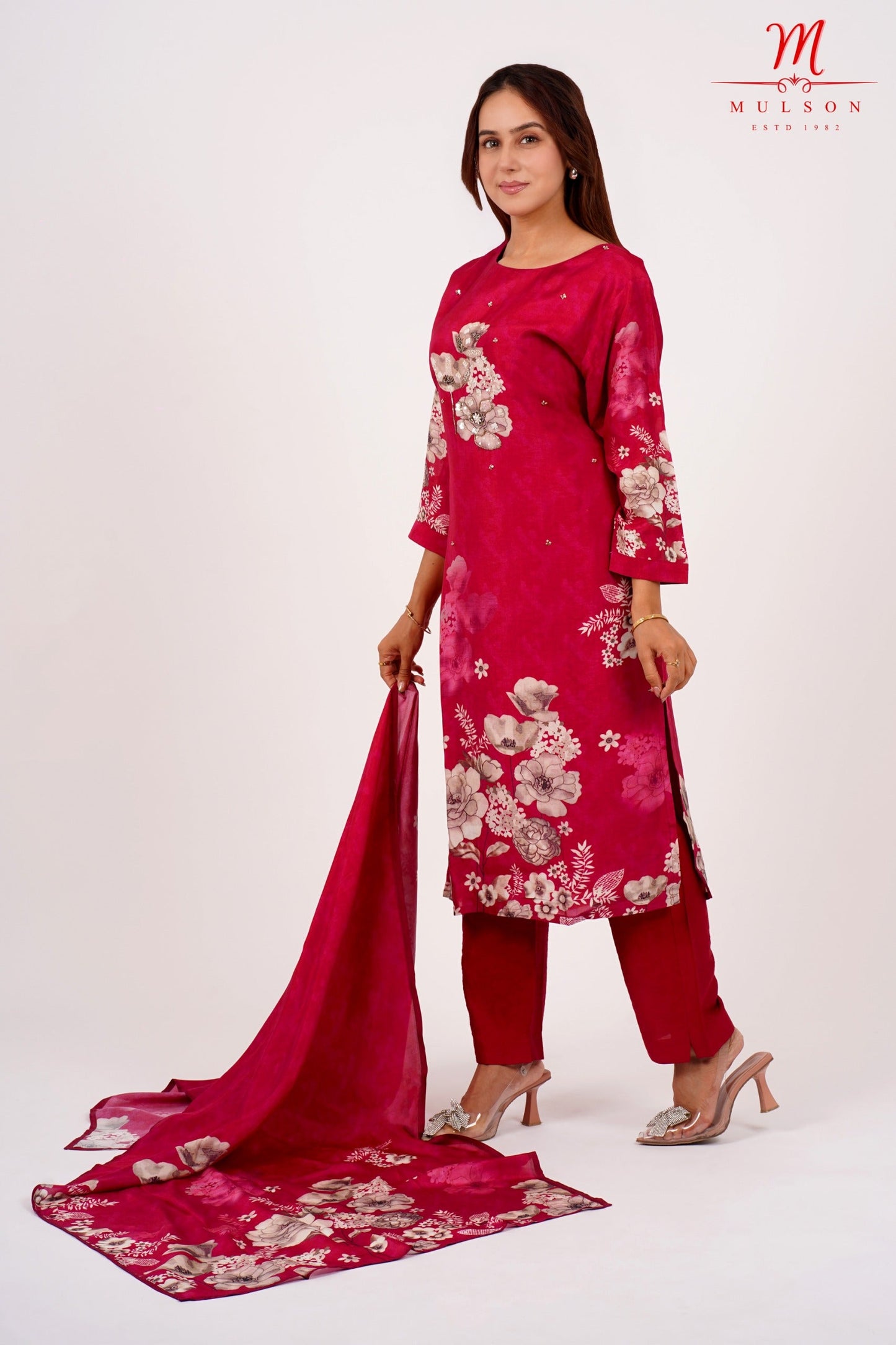 Red kurta Floral Set For Women