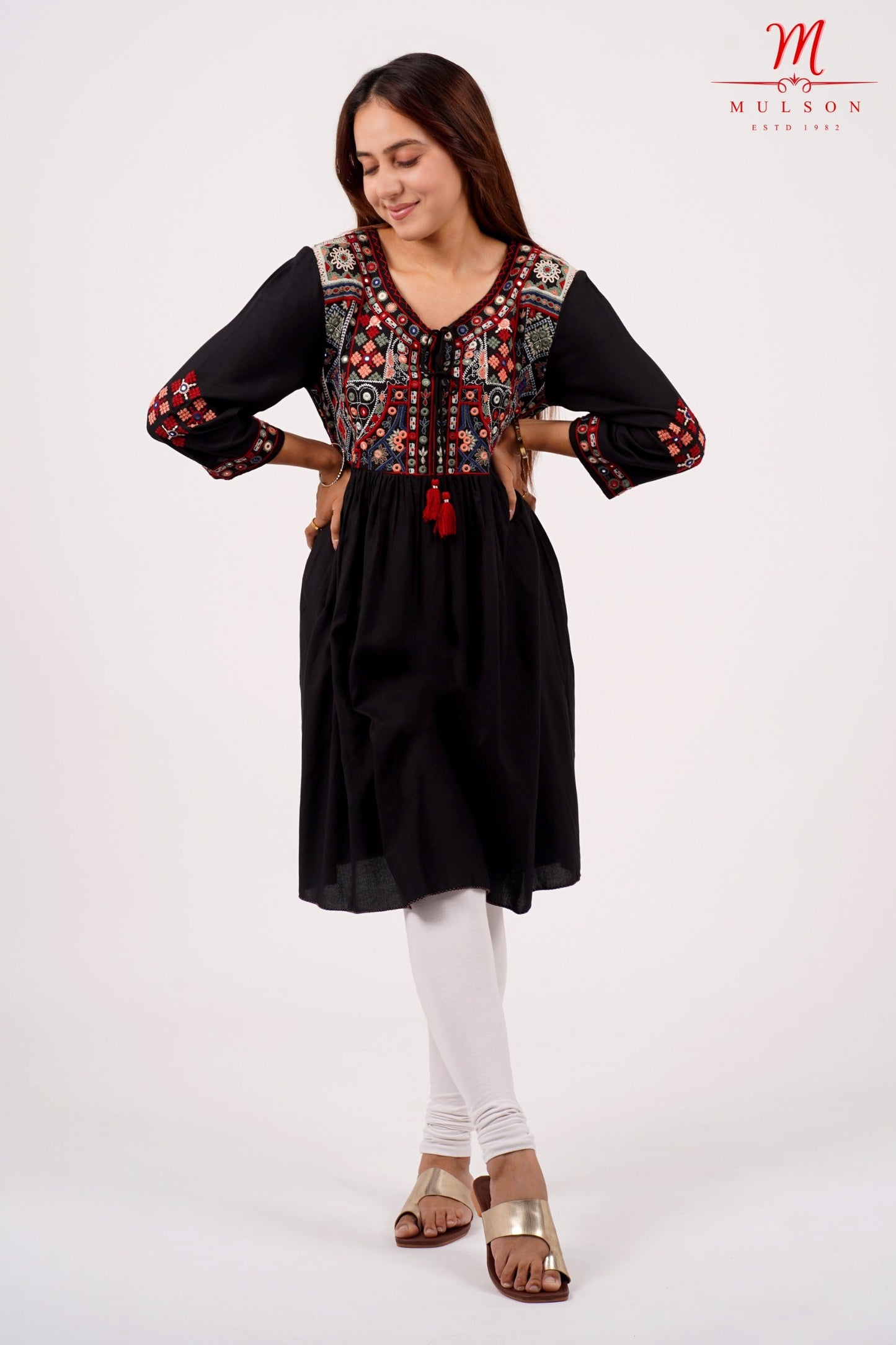 Black Boho Embroidered Short Kurti