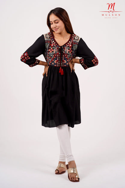 Black Boho Embroidered Short Kurti