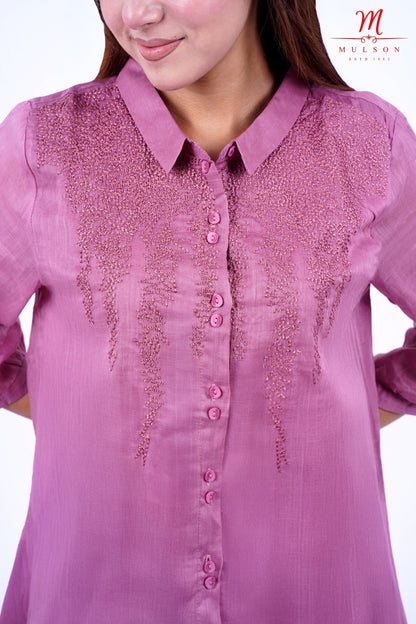 Textured Shirt With Embroidery For Women