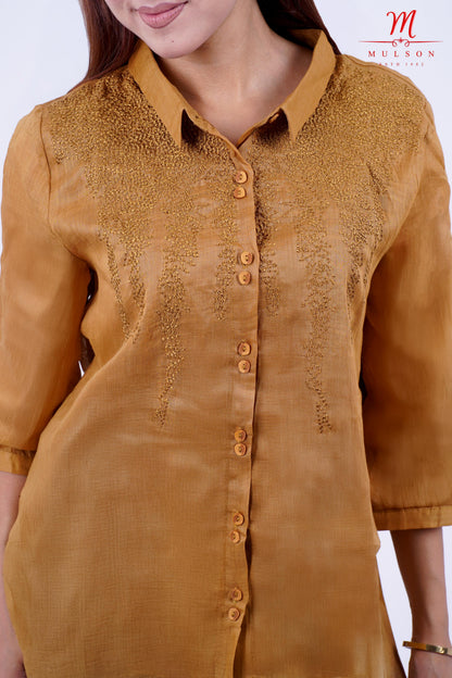 Textured Shirt With Embroidery For Women