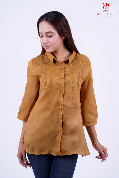 Textured Shirt With Embroidery For Women