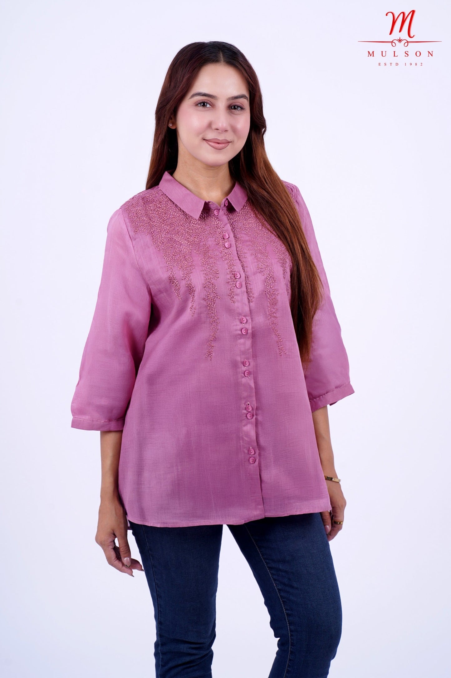 Textured Shirt With Embroidery For Women