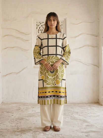 Mulson Checkered Bloom Kurta Set – Rust Red, Berry Pink , Olive Green.