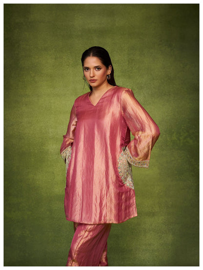 Elegant Organza Cape Style Kurta Set with Textured Palazzo for Women – Festive & Semi-Formal Ethnic Wear