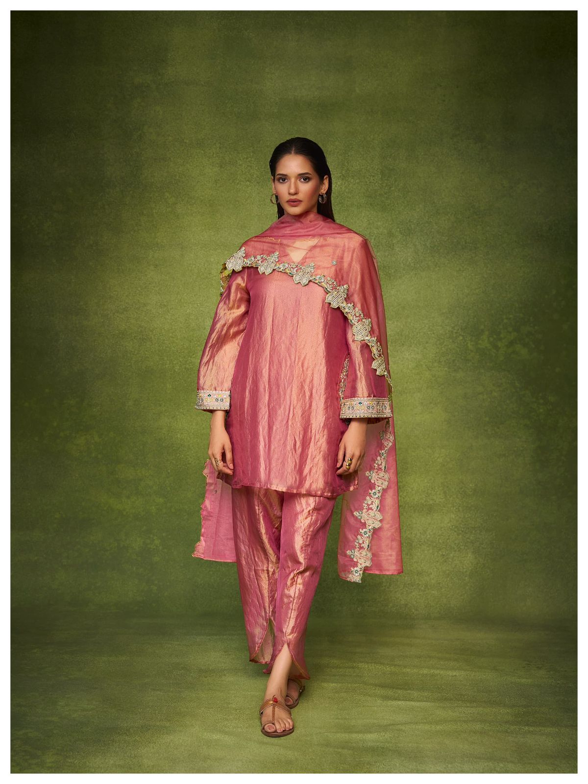 Elegant Organza Cape Style Kurta Set with Textured Palazzo for Women – Festive & Semi-Formal Ethnic Wear