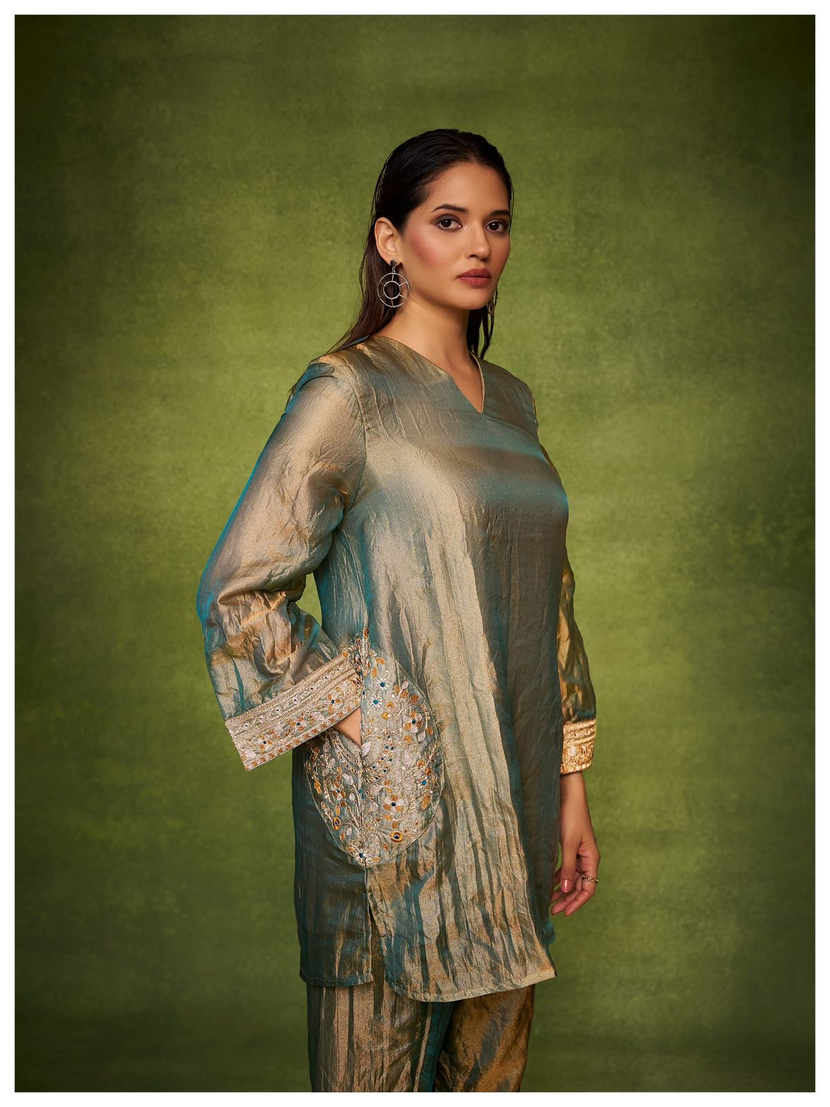 Elegant Organza Cape Style Kurta Set with Textured Palazzo for Women – Festive & Semi-Formal Ethnic Wear