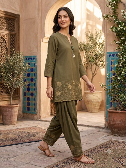 Women’s Wine Floral Embroidered Kurti with Patiala Pants | Premium Cotton Blend Ethnic Co-Ord Set | Casual & Festive Wear