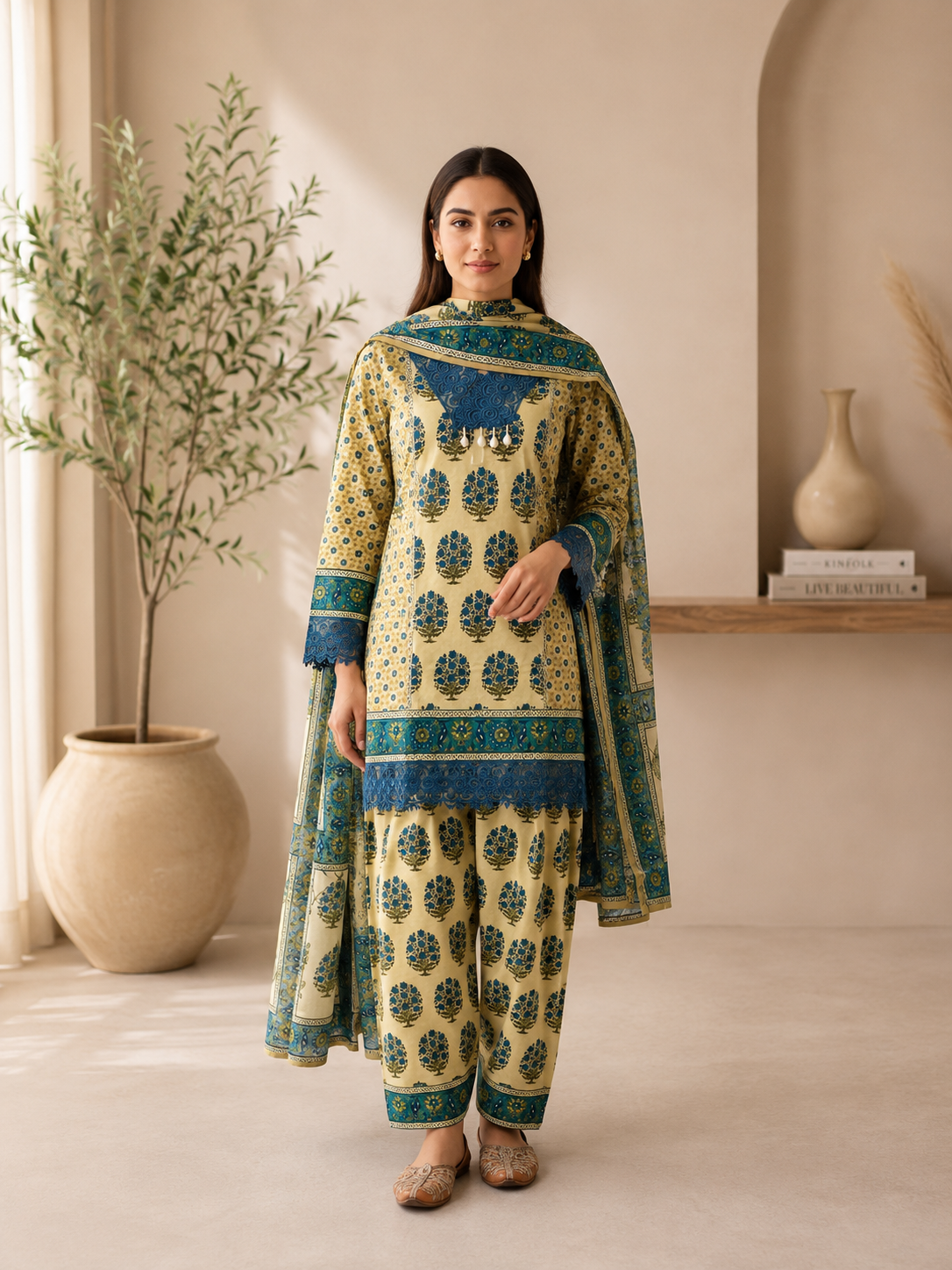 Women’s Cotton Printed Kurta Salwar Dupatta Set | Traditional 3-Piece