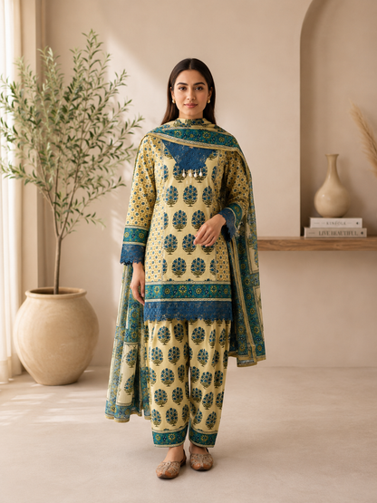 Women’s Cotton Printed Kurta Salwar Dupatta Set | Traditional 3-Piece