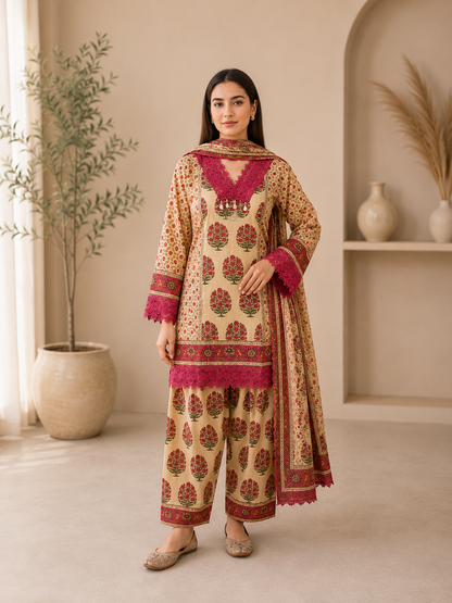 Women’s Cotton Printed Kurta Salwar Dupatta Set | Traditional 3-Piece