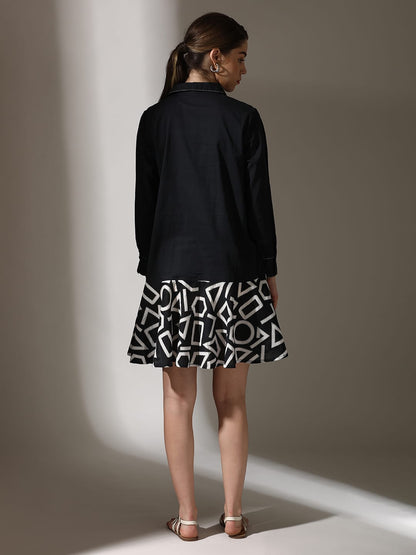 Shirt Dress Two-Toned with Printed Skirt for women