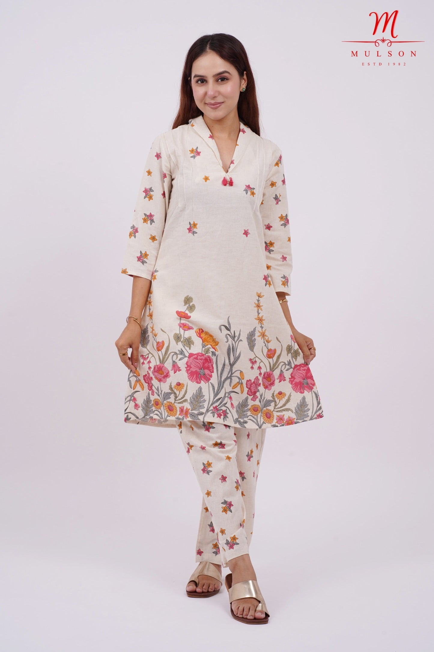 Cotton Kurta Set Mulson Cream Floral
