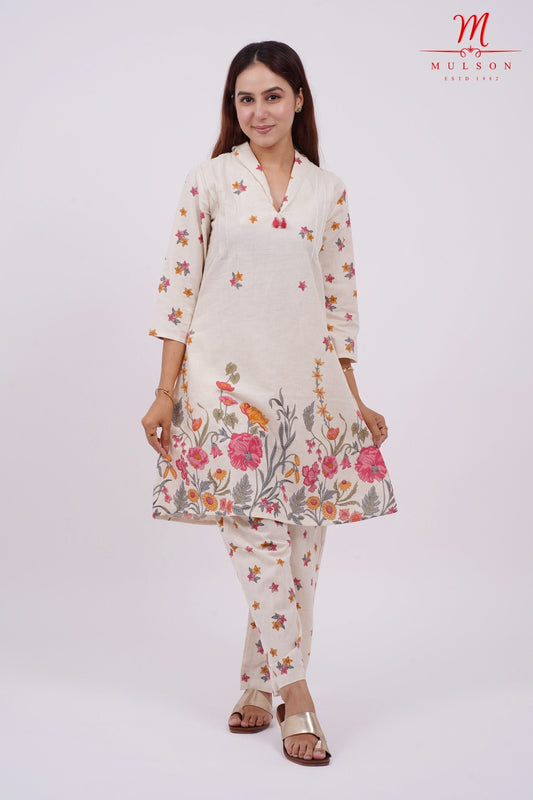 Cotton Kurta Set Mulson Cream Floral