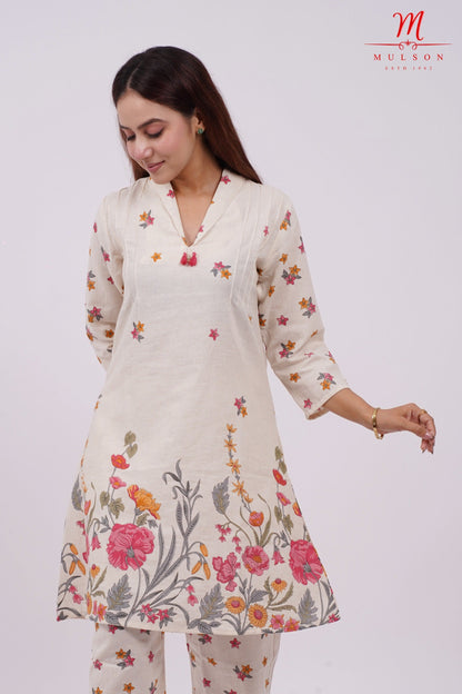 Cotton Kurta Set Mulson Cream Floral
