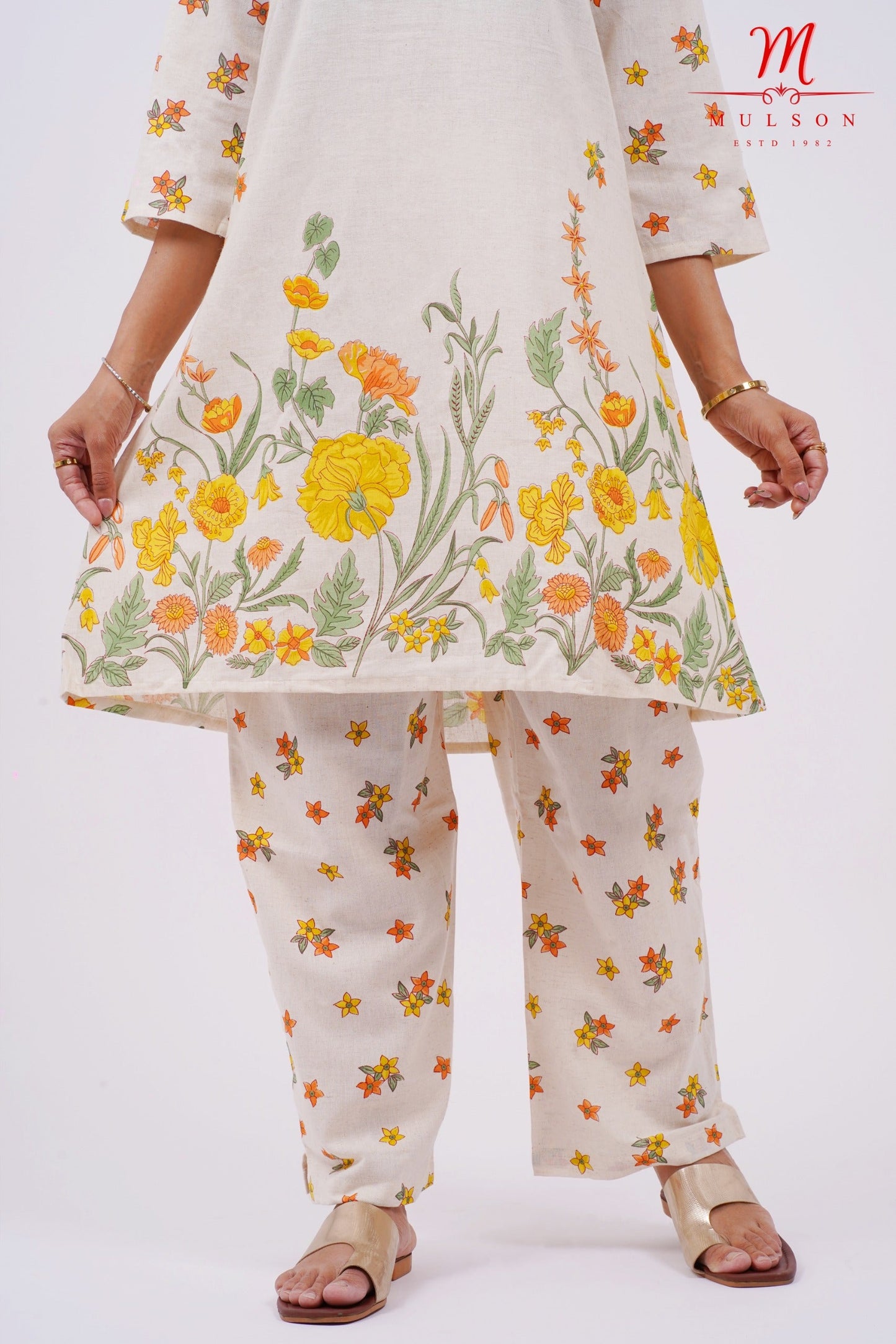 Cotton Kurta Set Mulson Cream Floral