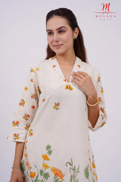 Cotton Kurta Set Mulson Cream Floral