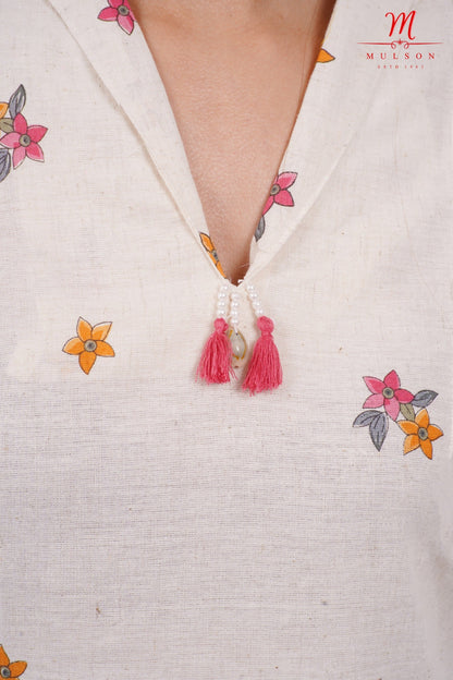 Cotton Kurta Set Mulson Cream Floral