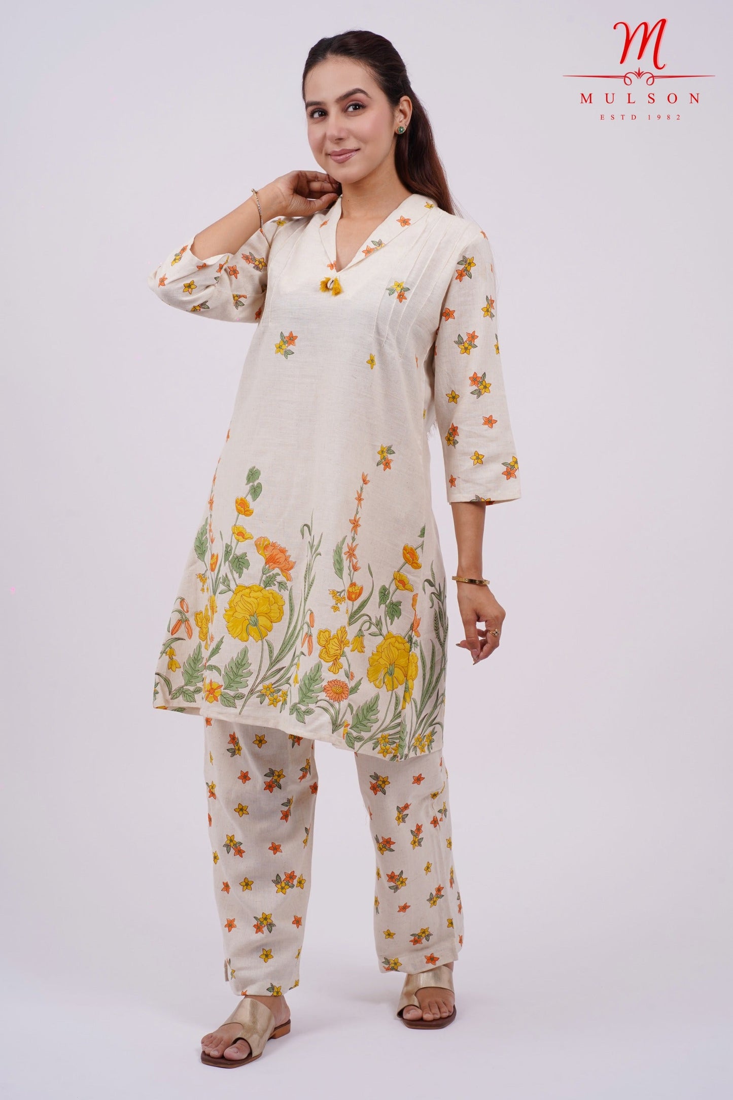 Cotton Kurta Set Mulson Cream Floral