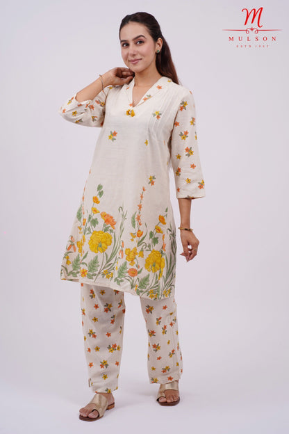 Cotton Kurta Set Mulson Cream Floral