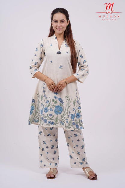 Cotton Kurta Set Mulson Cream Floral