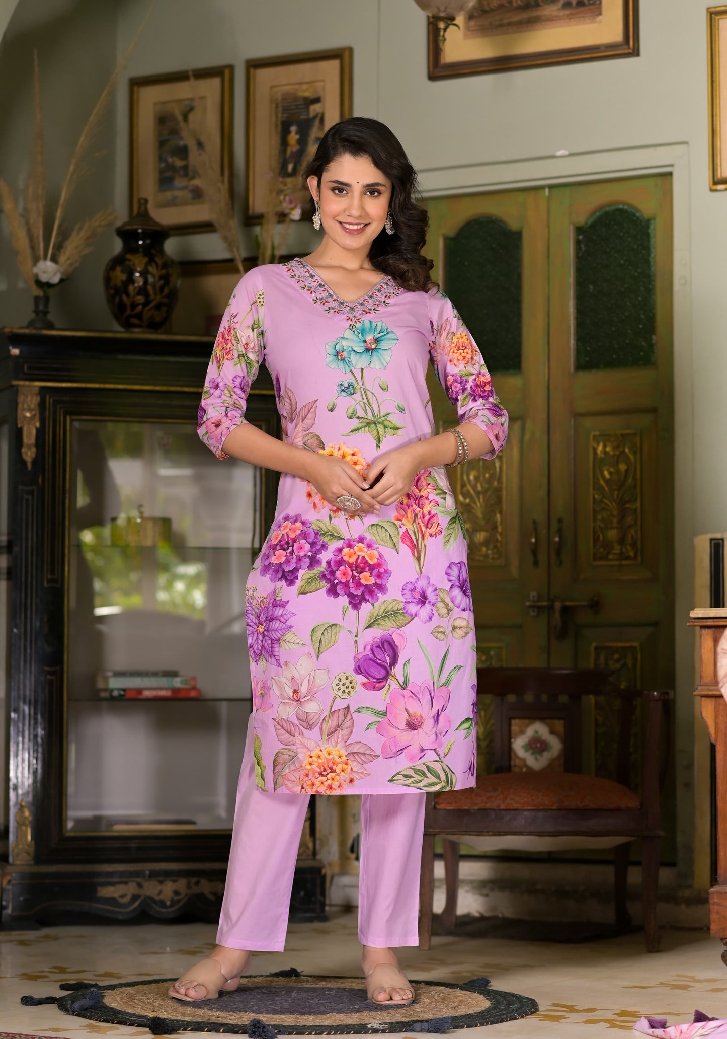 Cotton suit Lavender Bloom  Kurta Set – Graceful Florals by Mulson