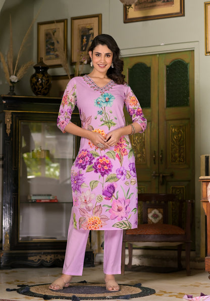 Cotton suit Lavender Bloom  Kurta Set – Graceful Florals by Mulson