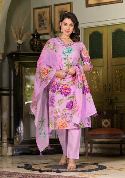 Cotton suit Lavender Bloom  Kurta Set – Graceful Florals by Mulson