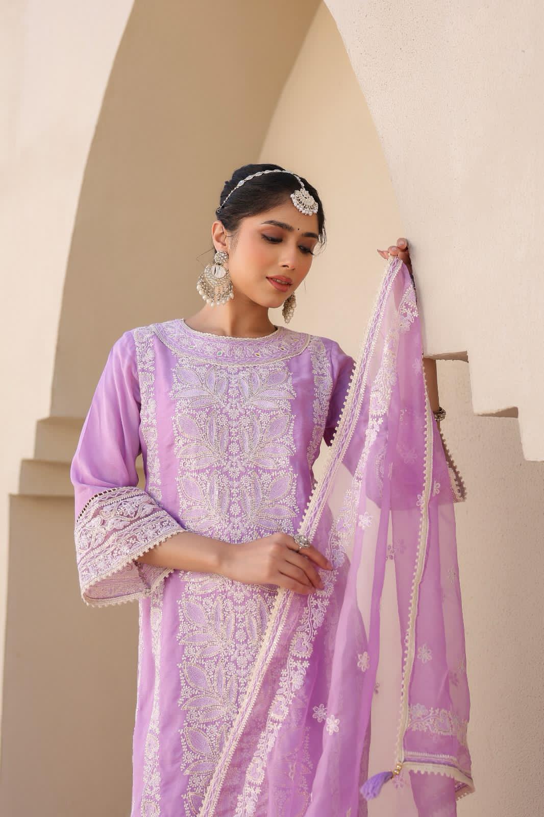 Chicken kari suit Mulson Mustard Yellow Embroidered Sharara Set