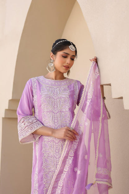 Chicken kari suit Mulson Mustard Yellow Embroidered Sharara Set