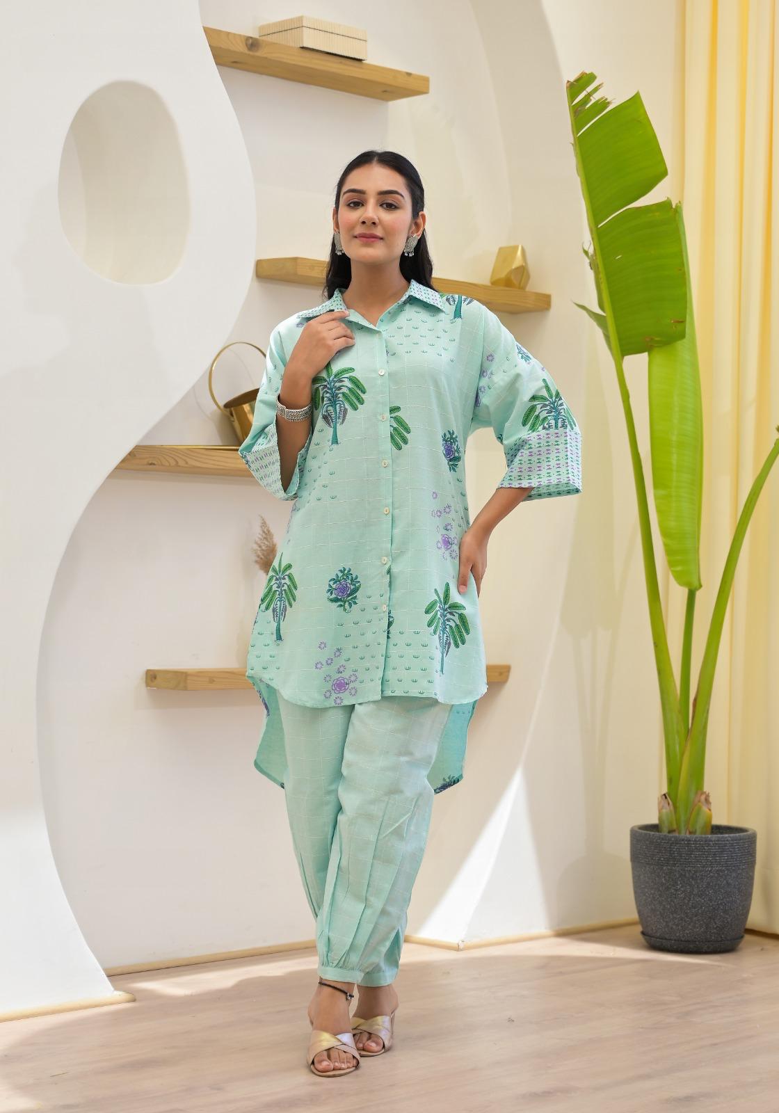Cigarette Pants & Dupatta Floral Embroidered Straight Kurta Set