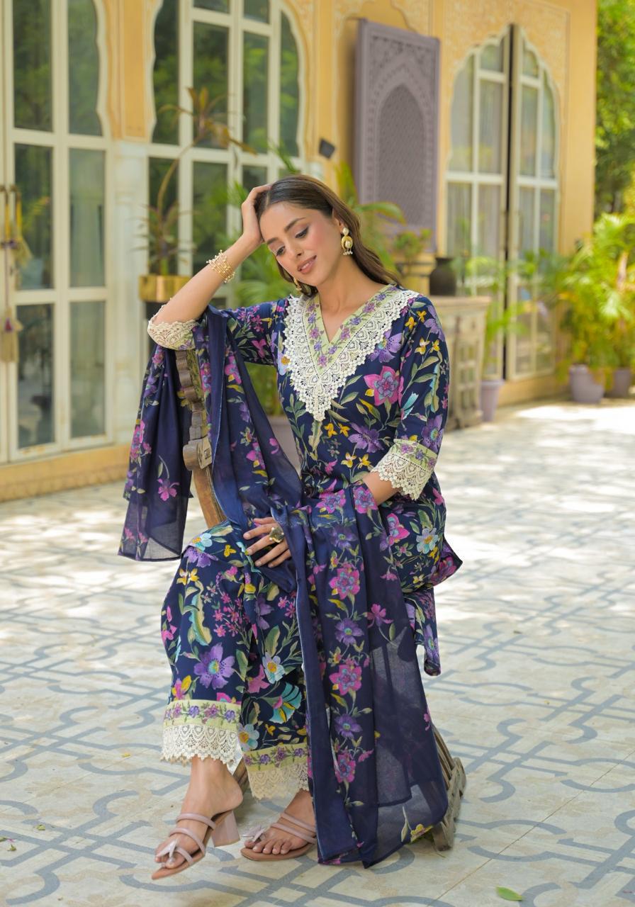 Navy blue suit for women Mulson Floral Set