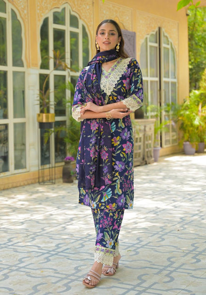 Navy blue suit for women Mulson Floral Set